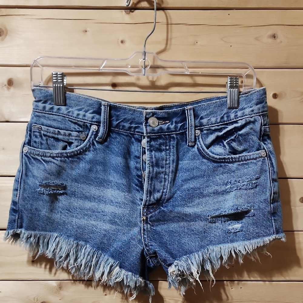 Free People Denim Shorts Distressed Frayed Size 24